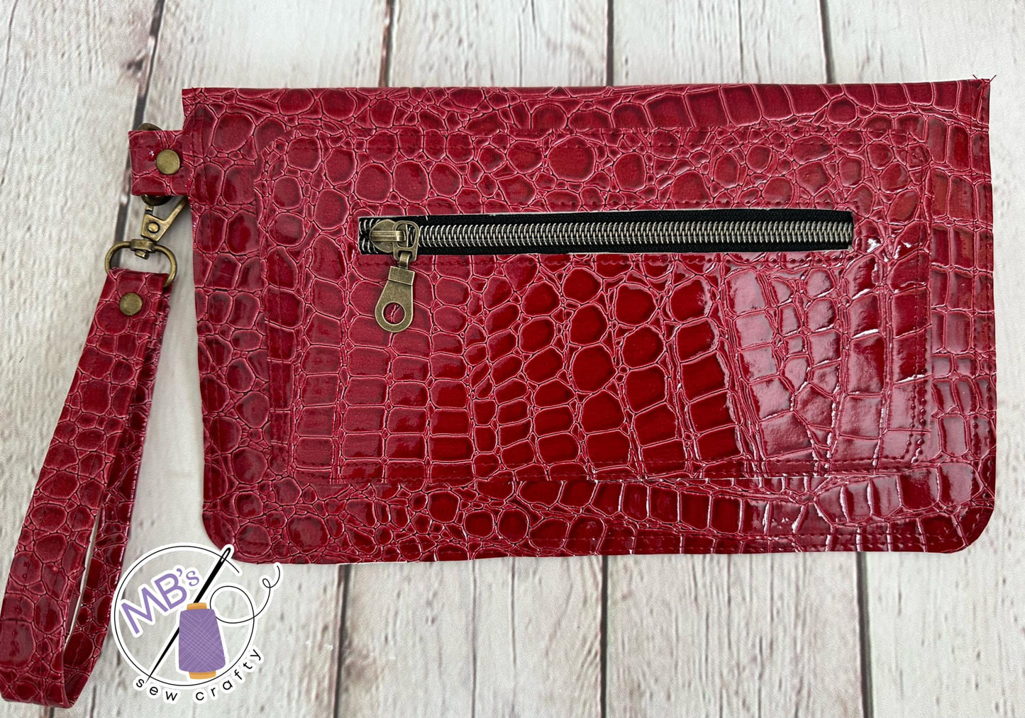 Speedy Wristlet Burgundy Faux Croc