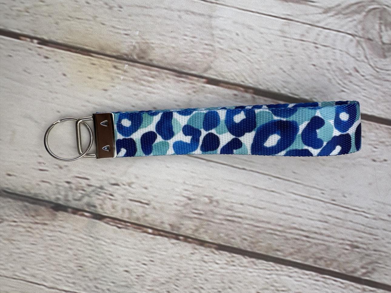 Key Fob Wristlet Blue Cheetah