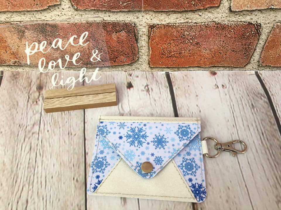 Anna Wallet White Glitter and Blue Snowflakes (Large Design)