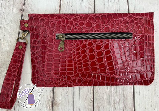 Speedy Wristlet Burgundy Faux Croc