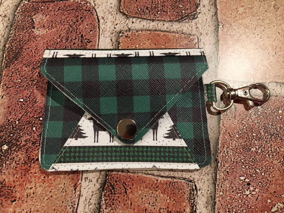 Anna Wallet Dark Green and Black Buffalo Plaid and Winter Scene Cross Stitch