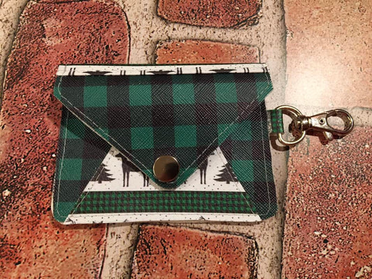Anna Wallet Dark Green and Black Buffalo Plaid and Winter Scene Cross Stitch