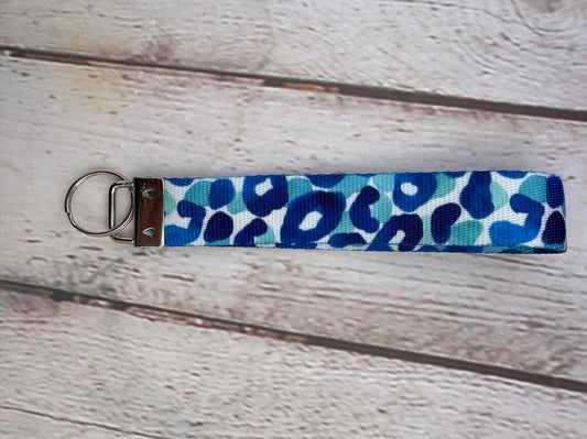Key Fob Wristlet Blue Cheetah 2