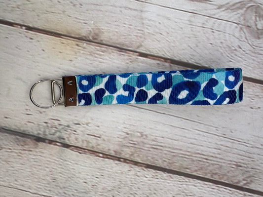 Key Fob Wristlet Blue Cheetah
