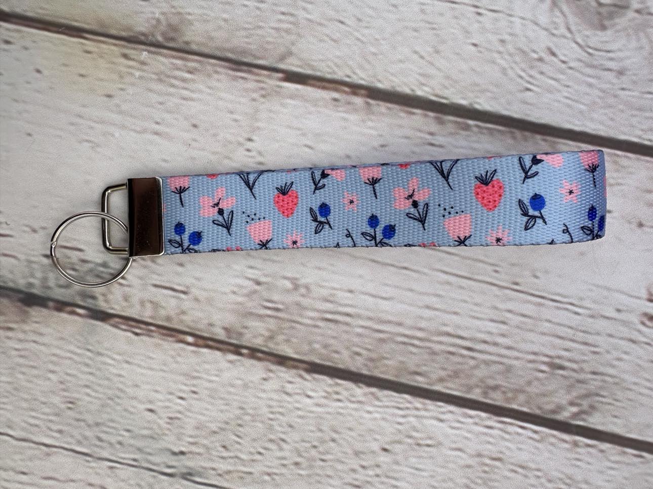 Key Fob Wristlet Blue Floral